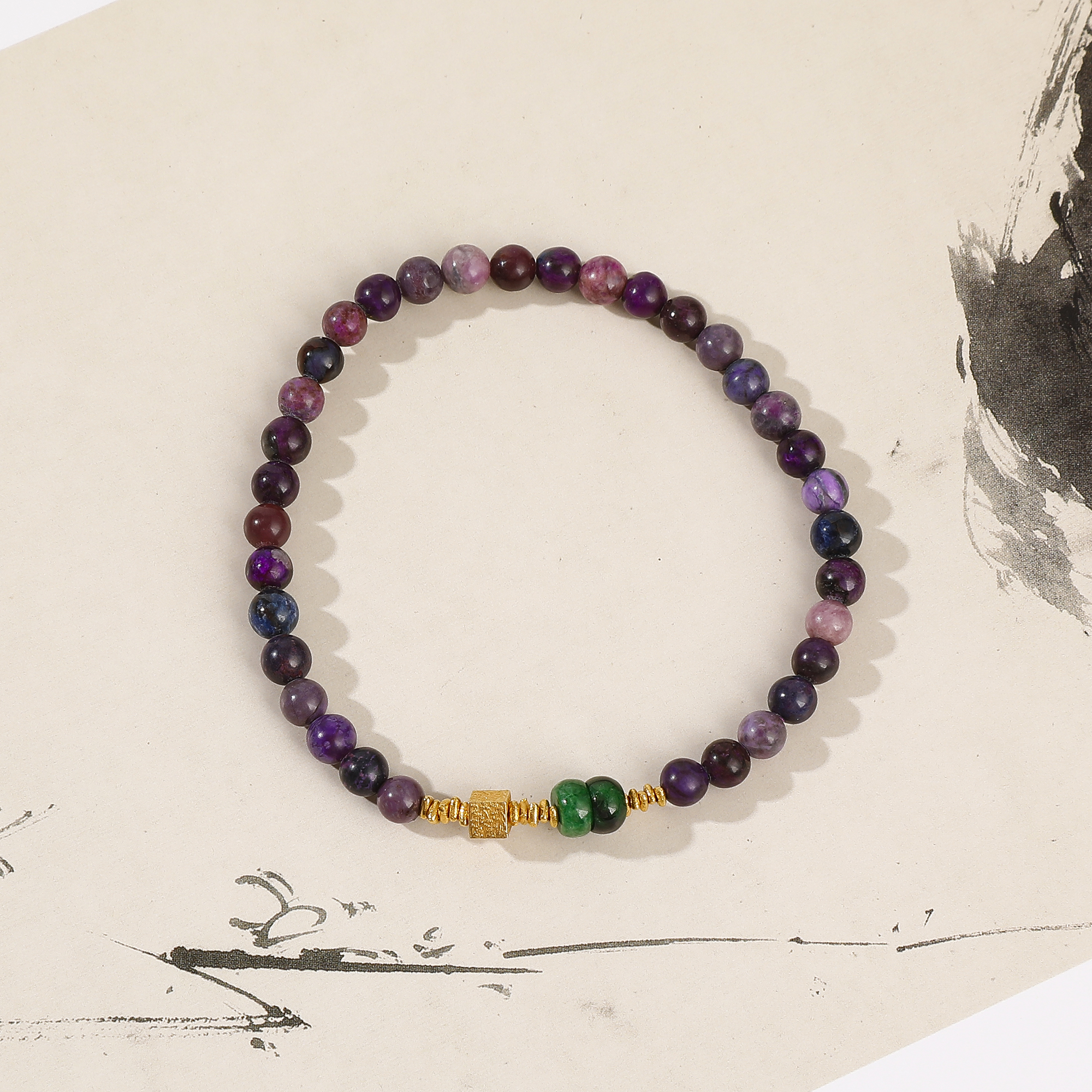 一了个卜18k圆珠皇家紫舒俱来翡翠手串