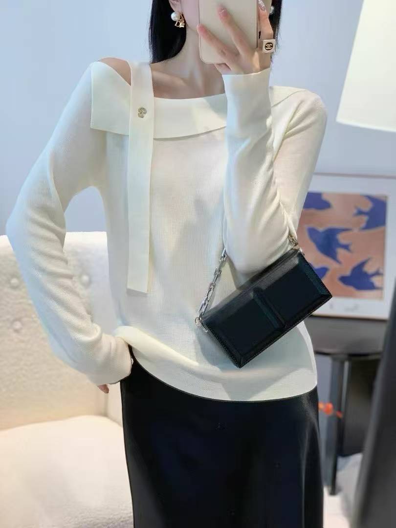 2025秋季新款长袖高级设计感超细羊毛针织衫飘带时尚女人味上衣