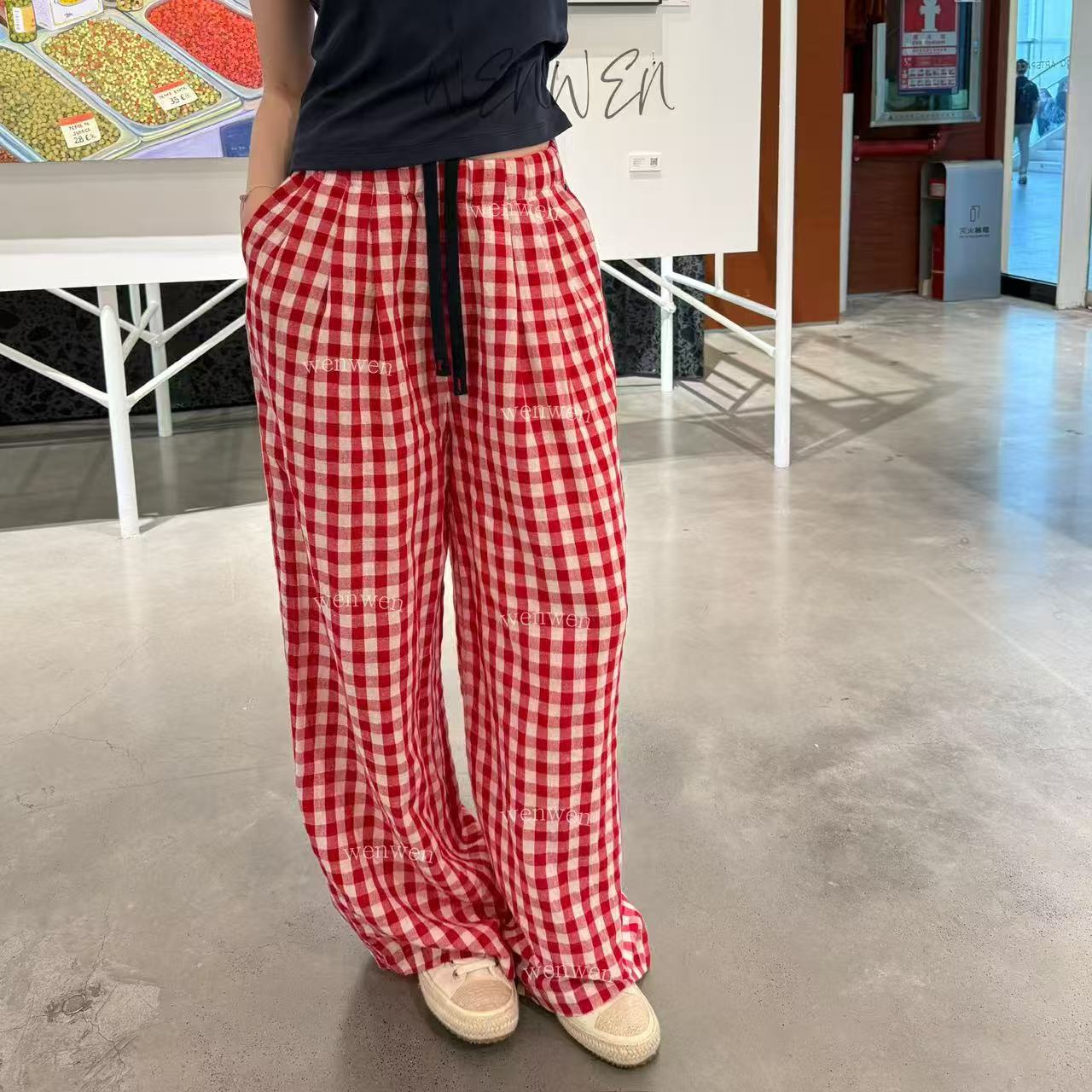 WENWEN-深圳原创【“松弛主义”25夏季时尚格纹抽绳百搭长裤】KZ0468