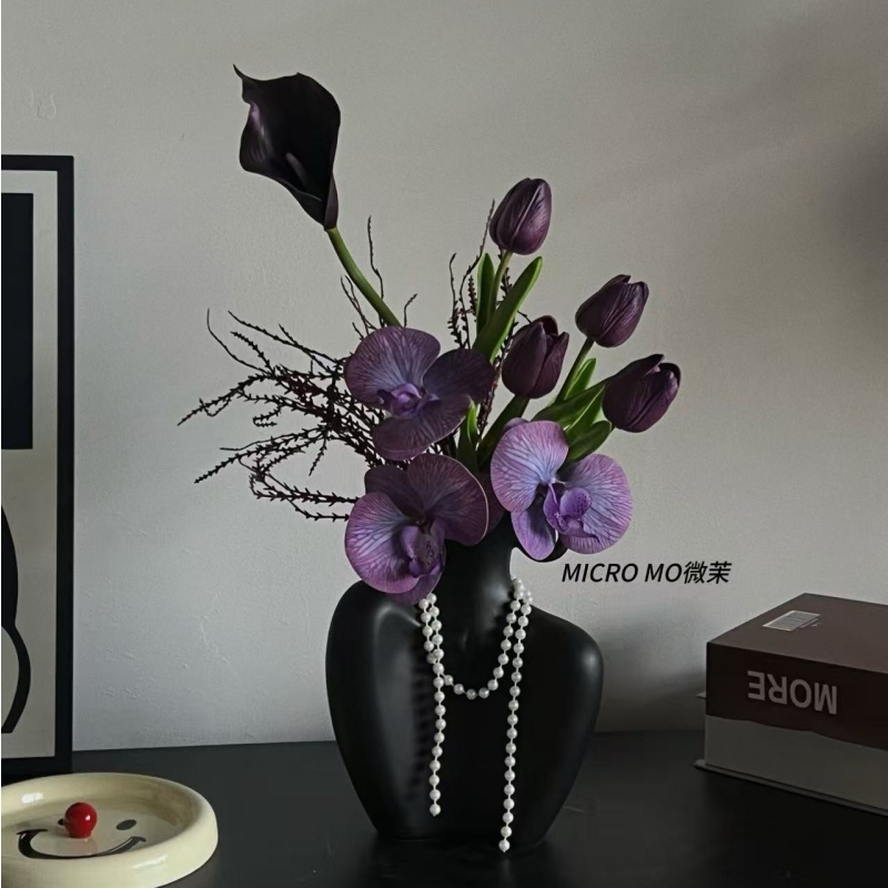 设计师款紫色系轻奢创意客厅餐桌仿真花插花装饰品蝴蝶兰套装摆件