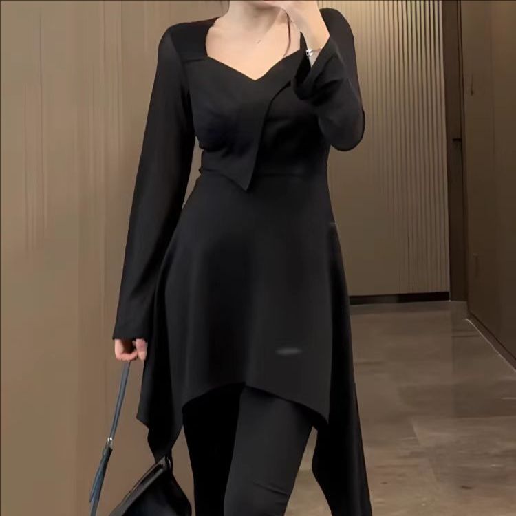 【岩心】大码女装300斤胖MM复古时尚百搭遮肉显瘦长袖套装433