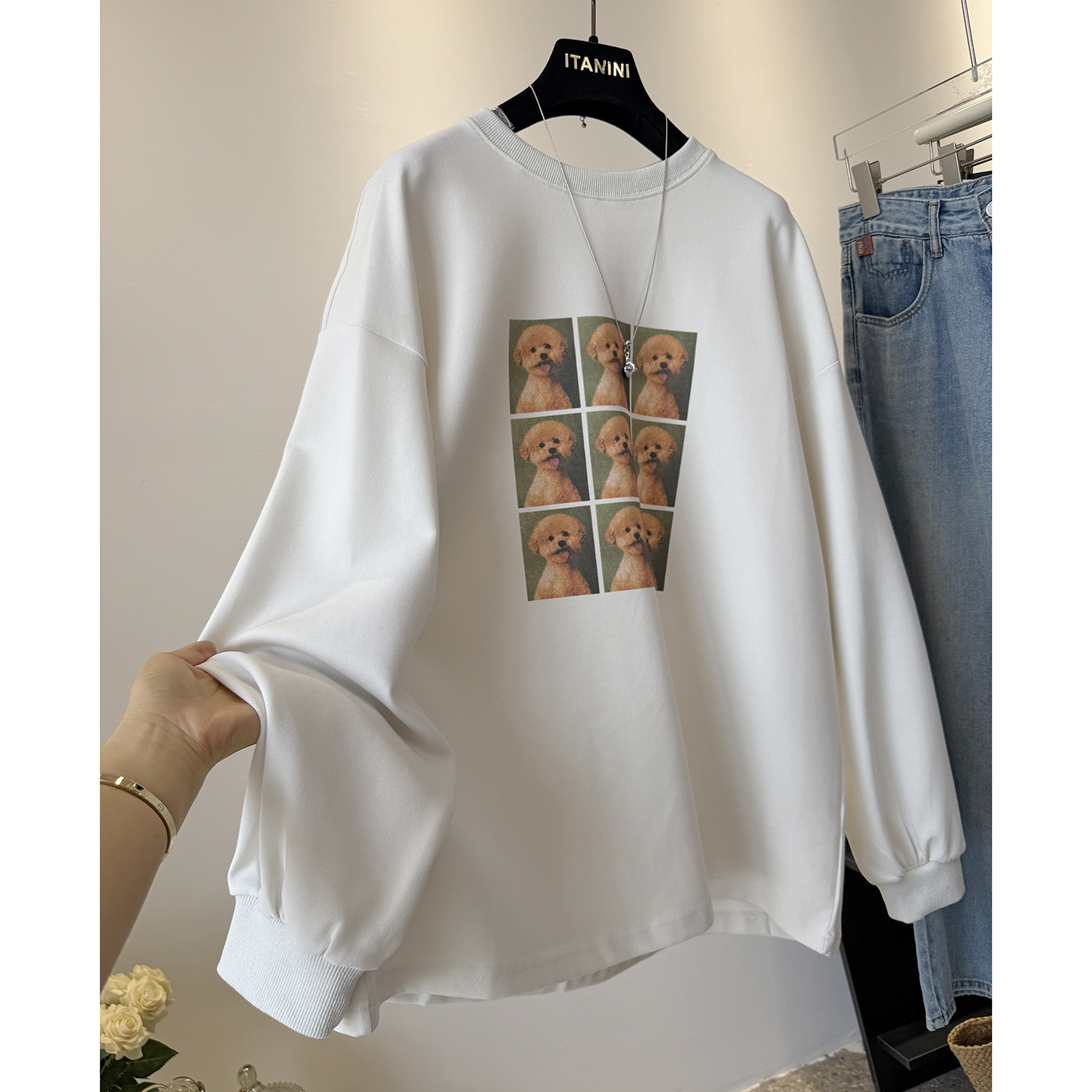 白色卫衣女2025秋装新款韩系宽松显瘦圆领长袖上衣小个子套头外套