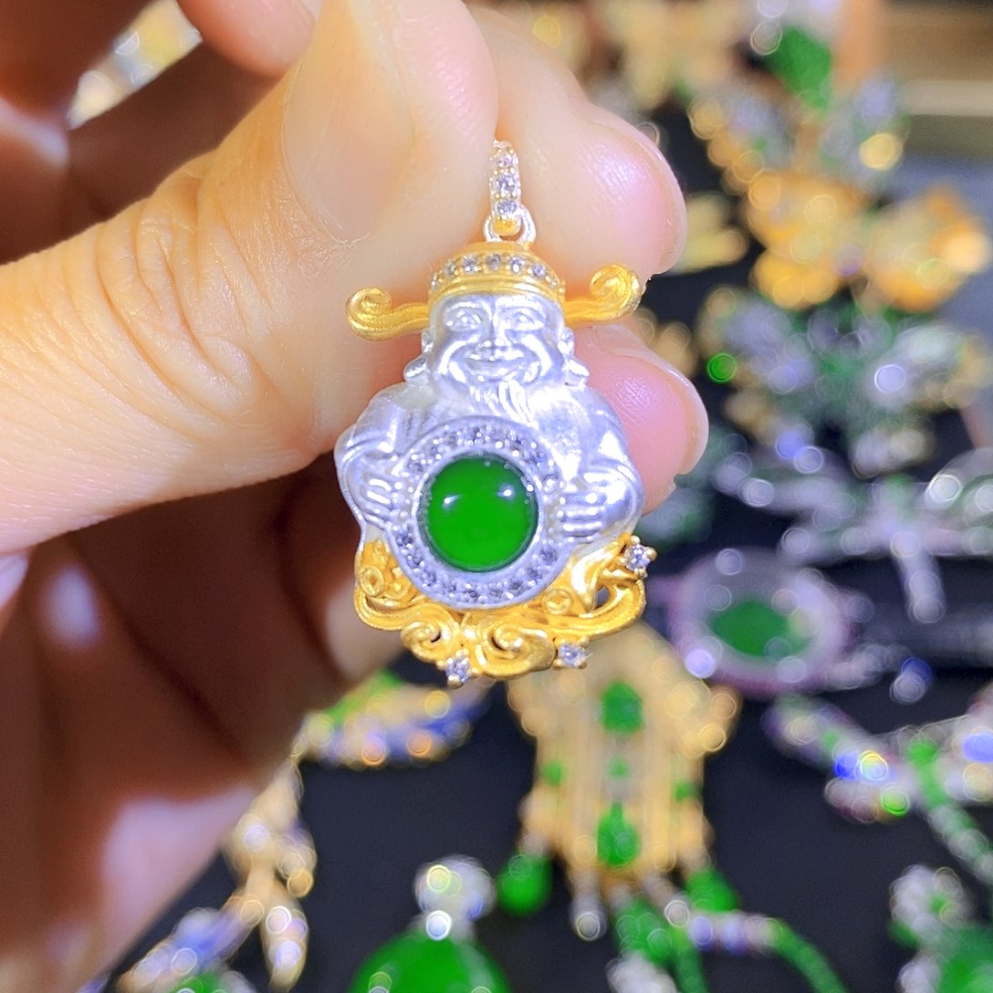 吊坠(不含链)银S925镶嵌翡翠