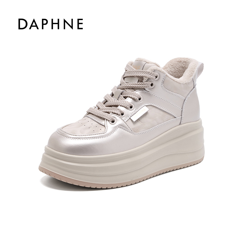 达芙妮加绒增高系带时尚休闲板鞋2025冬季复古保暖加厚百搭女鞋L