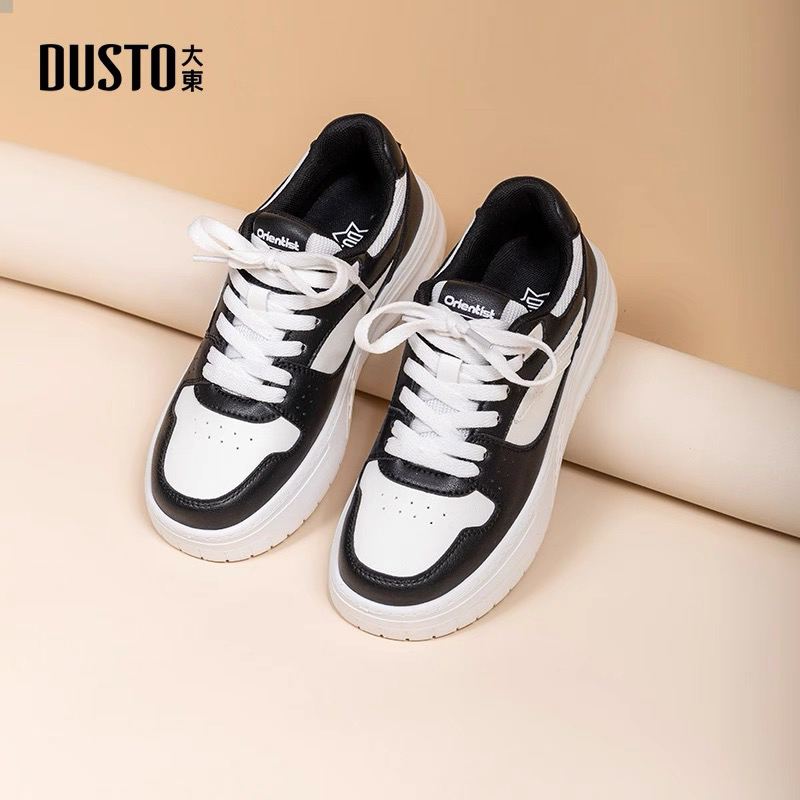 大东女鞋2025秋季时尚百搭小白鞋中跟系带通勤外穿休闲板鞋女0351