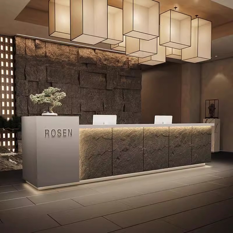 复古新中式文化石餐厅民宿茶楼采耳足浴接待台美容院收银台吧台柜