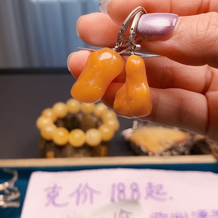 琥珀银S925镶嵌耳饰波兰设计款琥珀蜜蜡