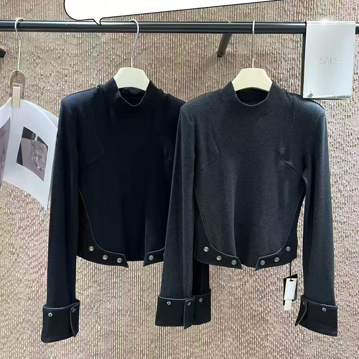 DA-J 冬季新款竖领口 袖口下摆拼接工艺 设计感特色打底 