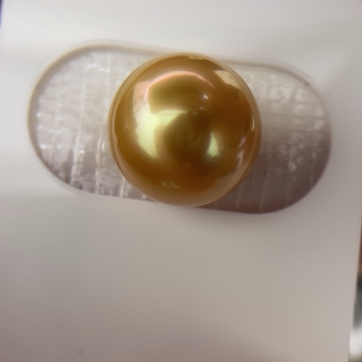 海水珍珠未镶嵌裸珠13.4mm正圆无瑕深浓茶金小极光