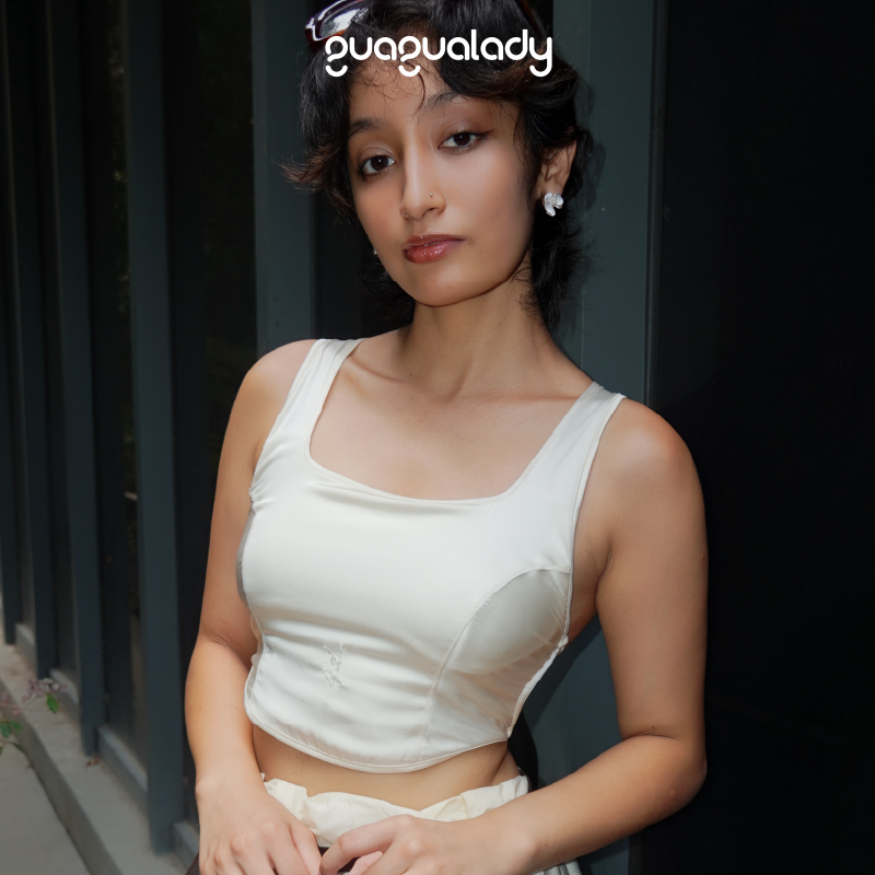 GUAGUALADY白色法式真丝美背内衣夏季透气内搭可外穿无钢圈无杯垫