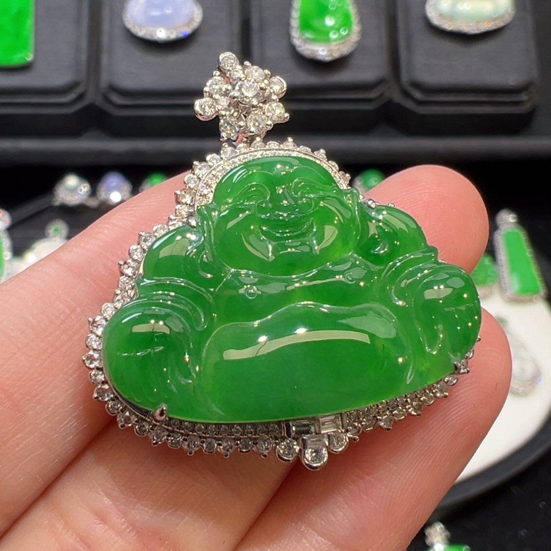 翡翠吊坠(不含链)18K金镶嵌翡翠