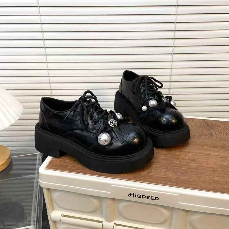 9978-11欧货乐福鞋女新款英伦风厚底百搭蝴蝶结时尚圆头系带