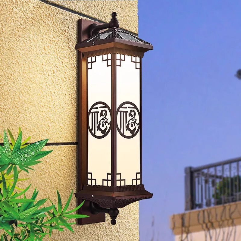 太阳能新中式壁灯户外防水庭院大门阳台别墅庭院花园门柱灯聚龙福