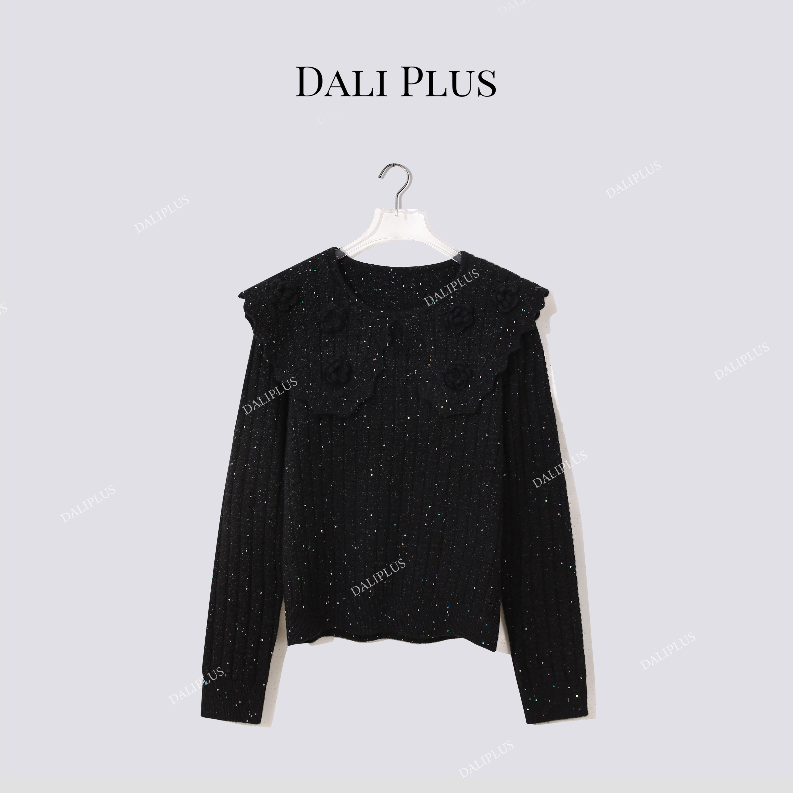 DALI PLUS“手钩花翻领毛衣”苏力羊驼羊毛混纺针织-D5MM3287