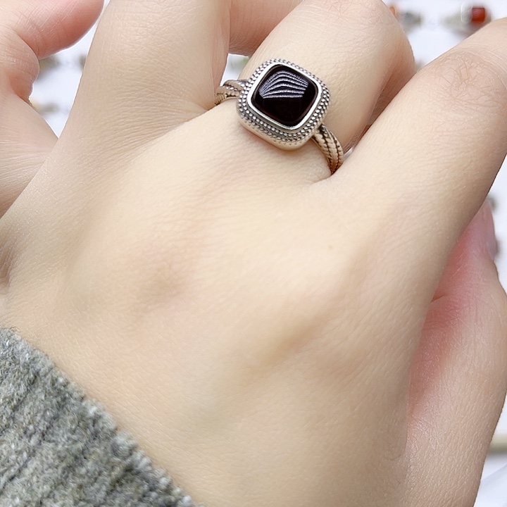 血珀戒指银S925镶嵌天然