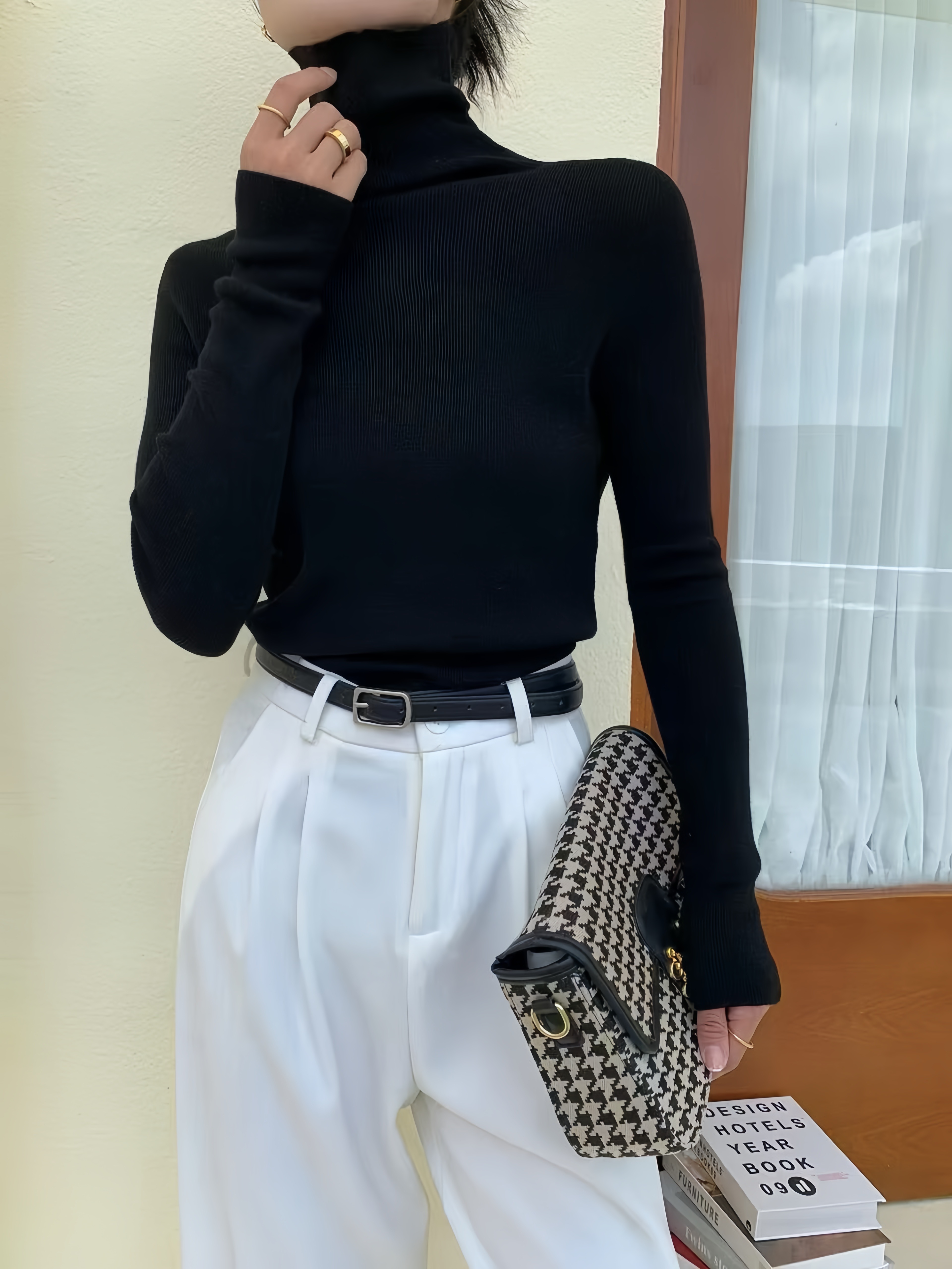 [含羊毛可机洗]秋冬百搭高级感法式堆堆领打底羊毛衫