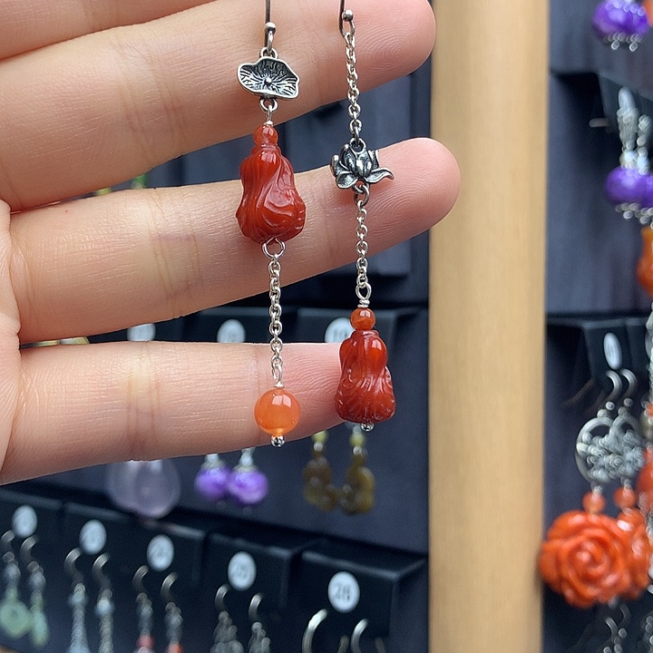 南红玛瑙耳饰银S925镶嵌