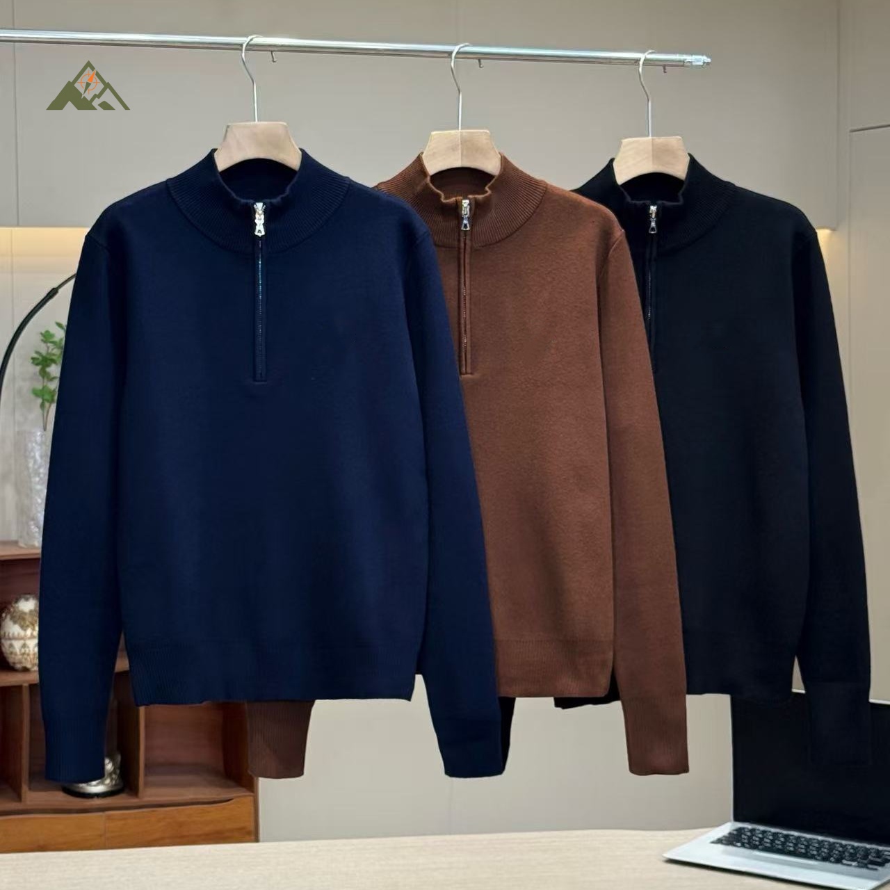 SC26011 男士秋冬加厚全棉半拉链针织套头毛衣