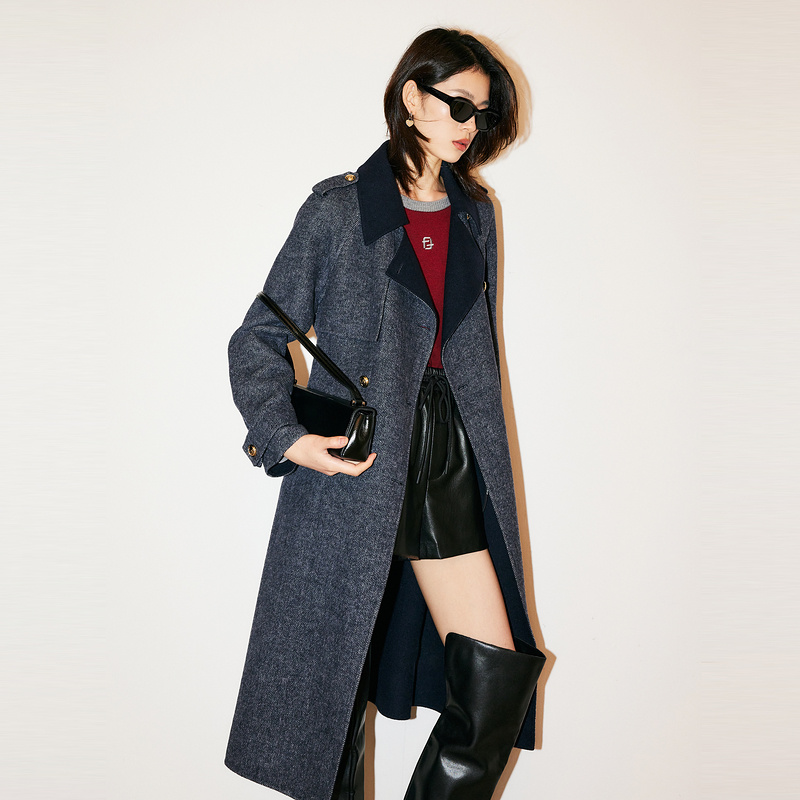 FF仿佛冬季双面呢毛呢大衣女中长款翻领时尚保暖FL00386P7