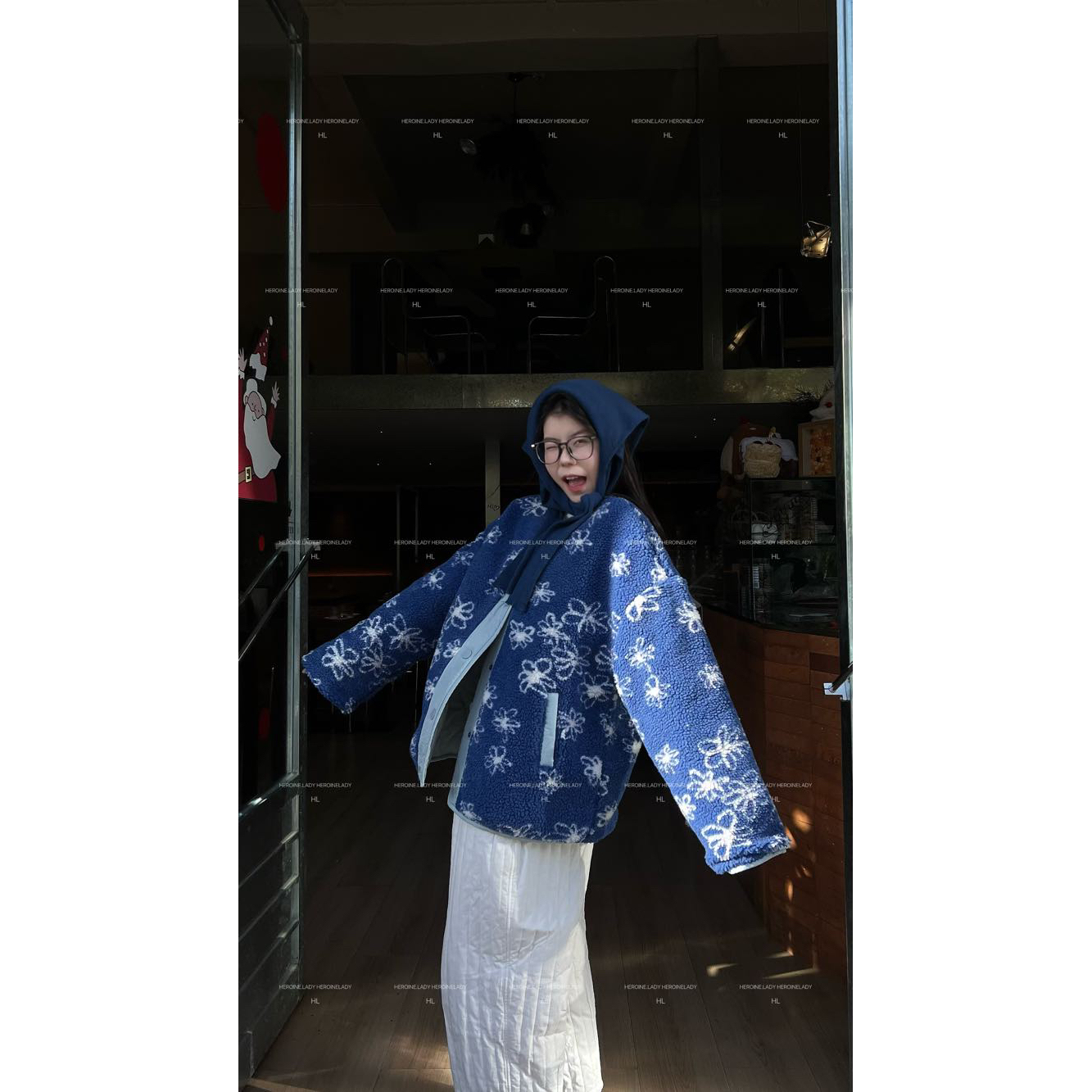 【比奇堡】HL秋冬慵懒风正反两穿圆领宽松百搭加绒保暖棉服外套