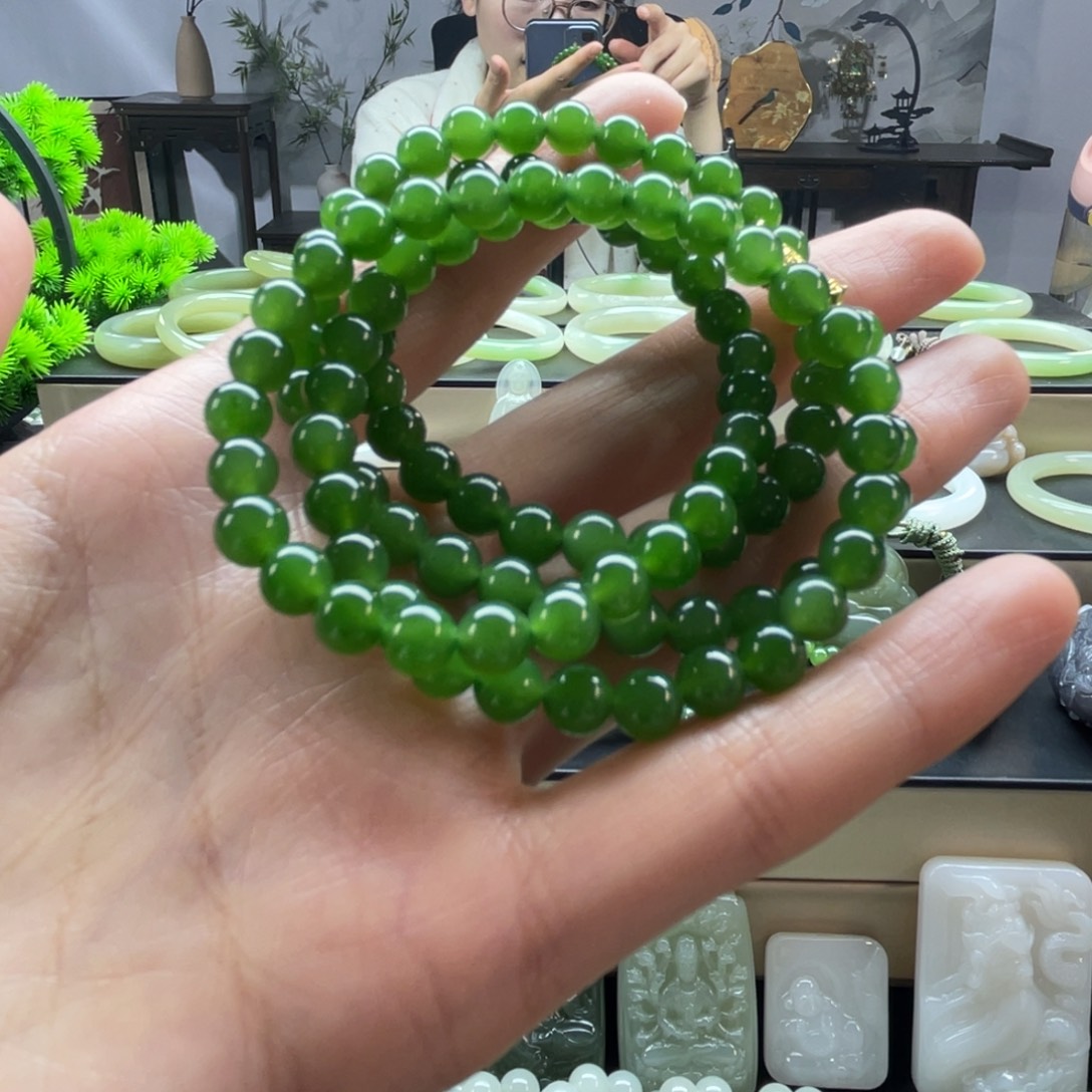 和田玉未镶嵌手串俄料碧玉卡6