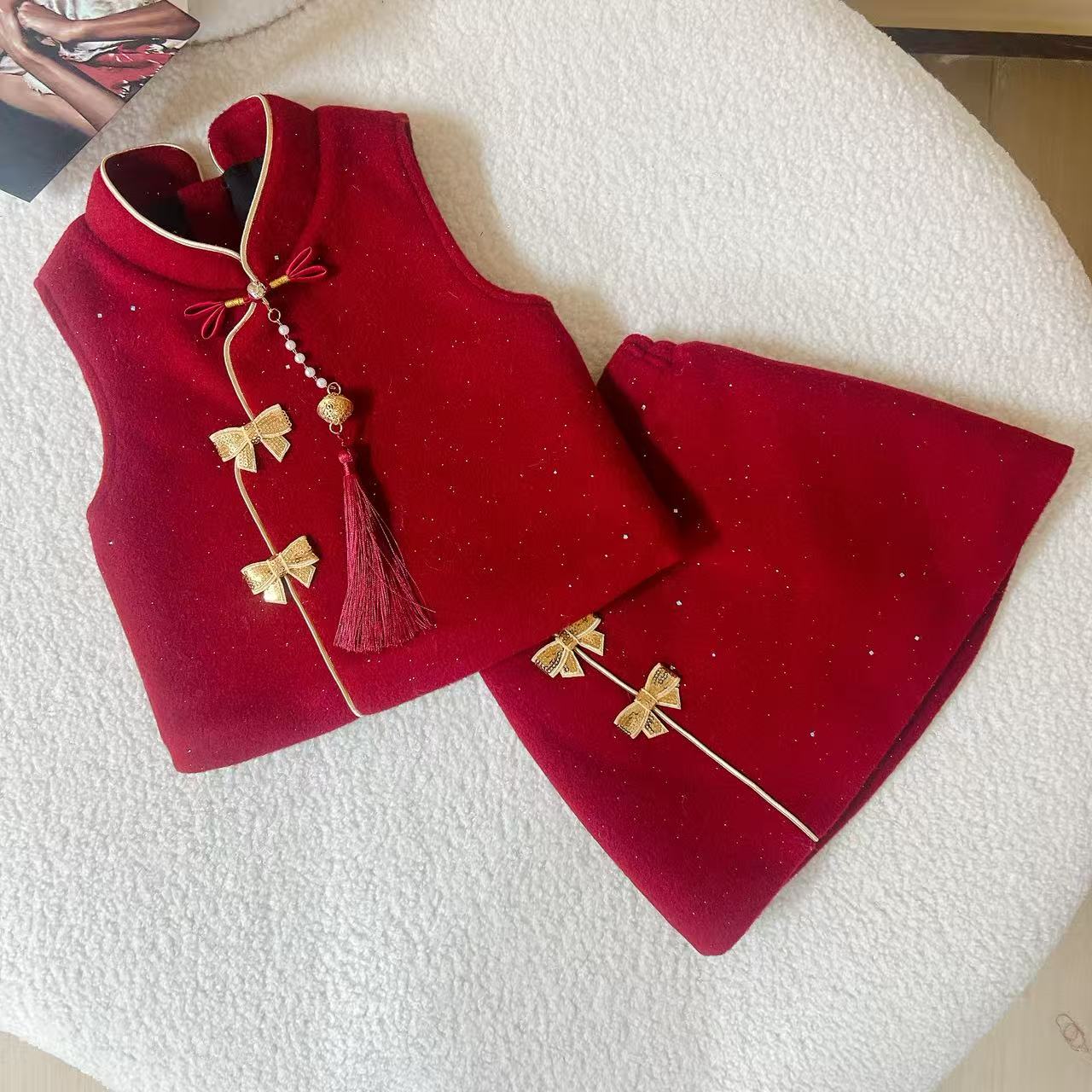 女童拜年服2025冬季新款洋气旗袍时尚千金风小香风汉服连衣裙套装