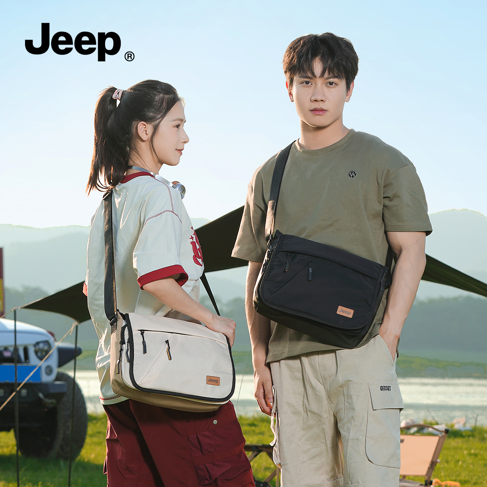 JEEP吉普男生单线斜挎包大容量多隔层多功能女生收纳运动包休闲