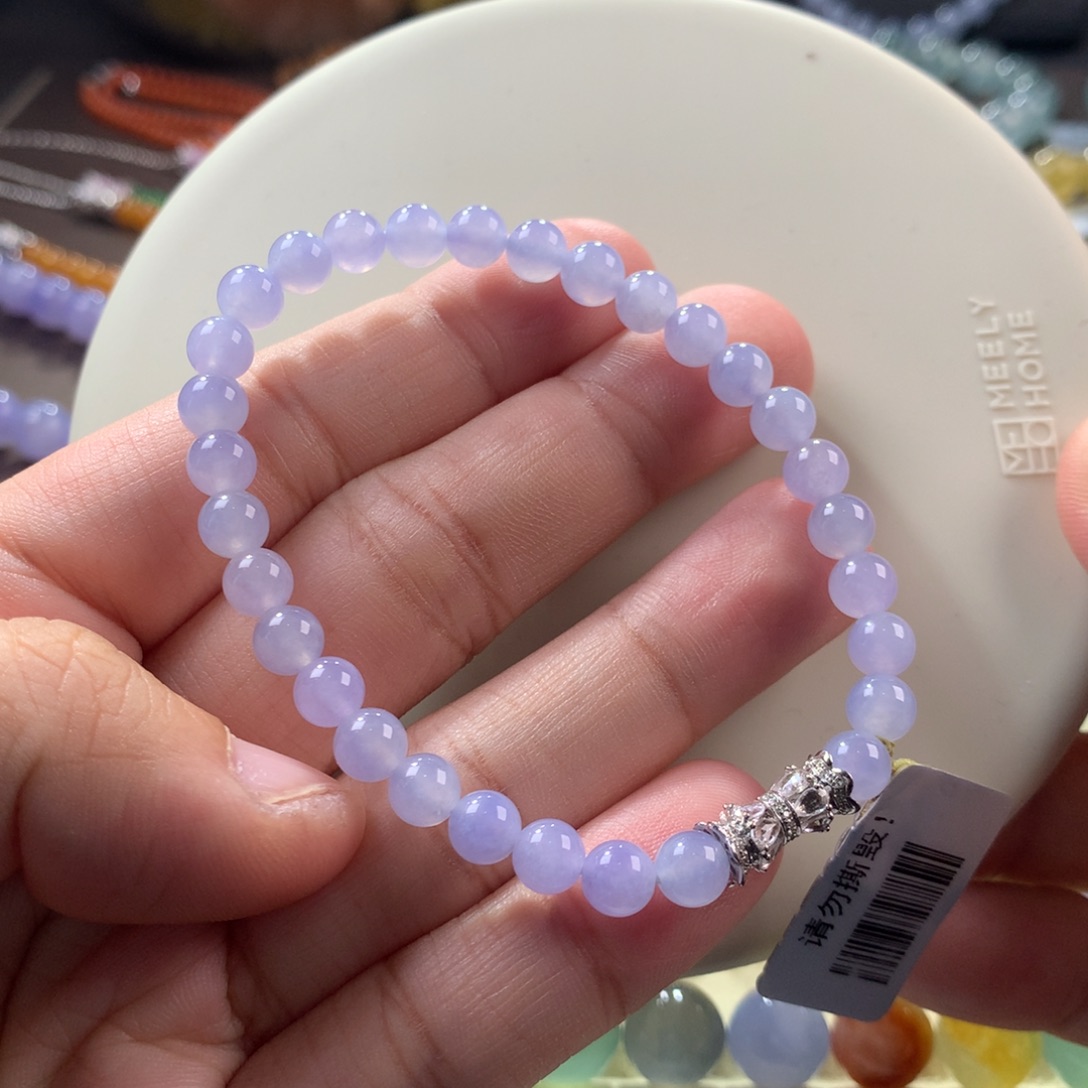 翡翠手链未镶嵌梦幻粉紫手串