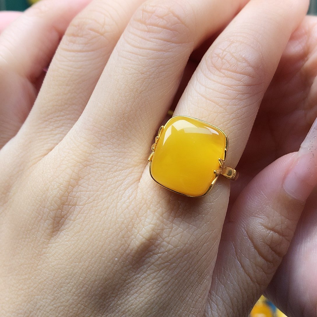 蜜蜡银S925镶嵌戒指戒指