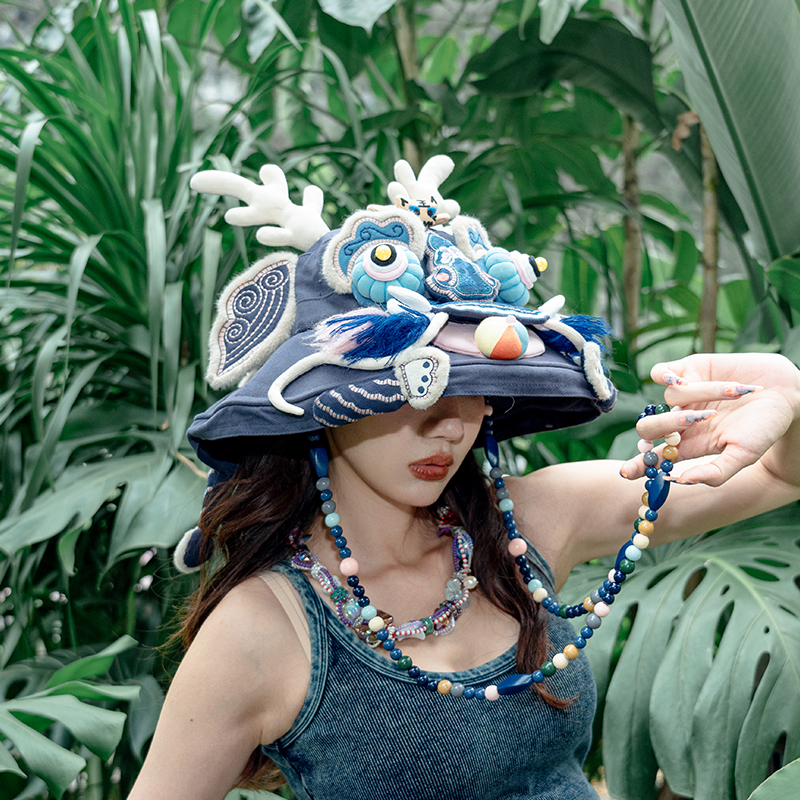 芽小七原创小众设计鱼龙渔夫帽新款手工制作可爱遮阳防晒情侣