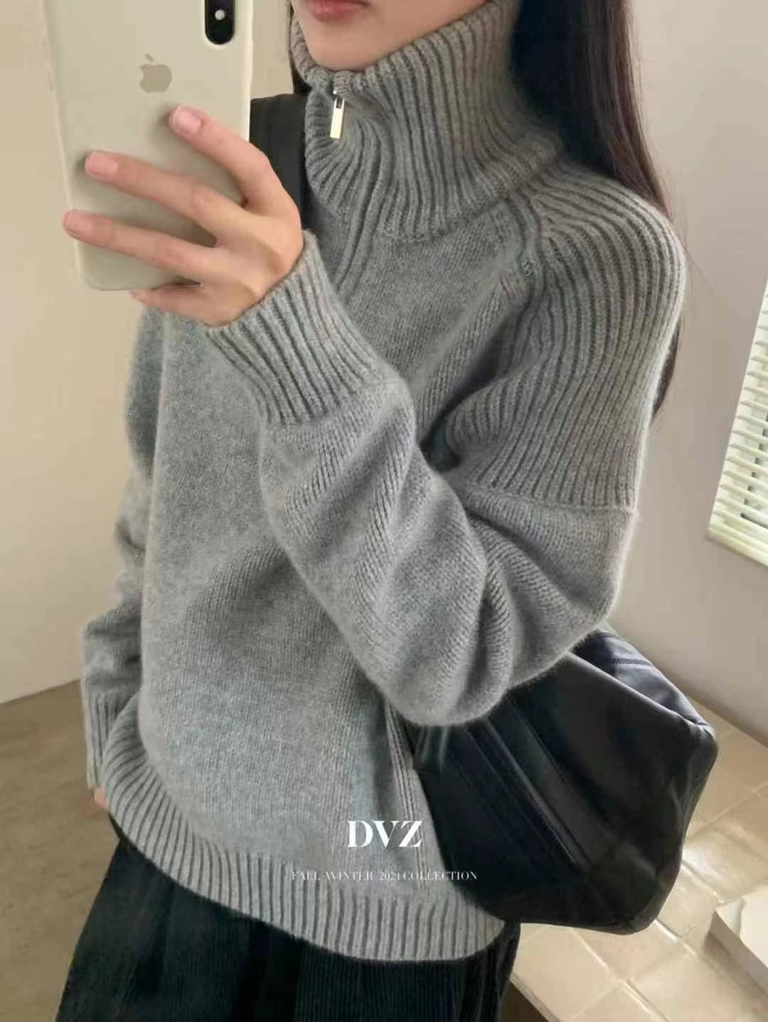 全羊毛拉链休闲毛衣