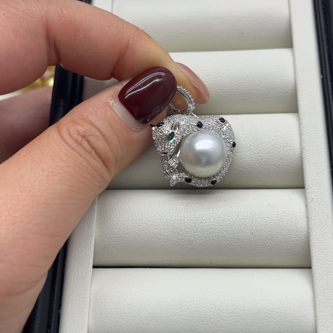 银S925镶嵌海水珍珠吊坠(不含链)