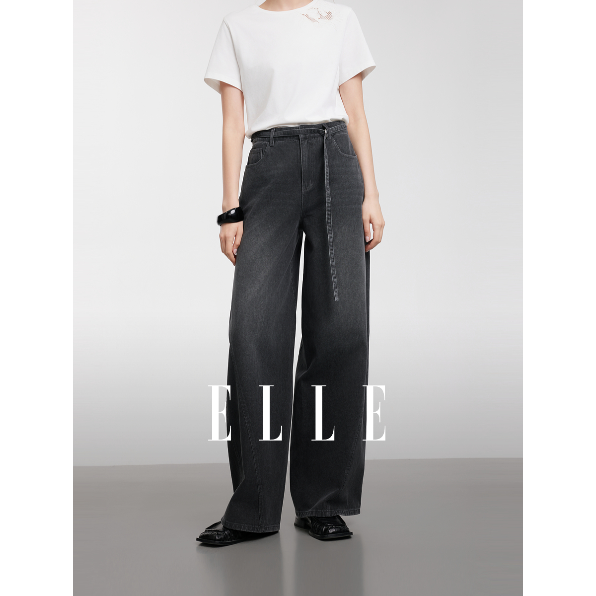 【商场同款】ELLE25直筒春新款复古高级感显瘦牛仔裤女L8CQW202