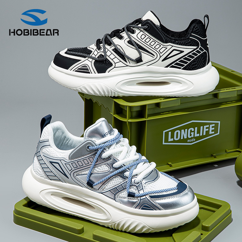 HOBIBEAR男鞋2025厚底老爹鞋男透气潮流百搭鞋子男增高鞋