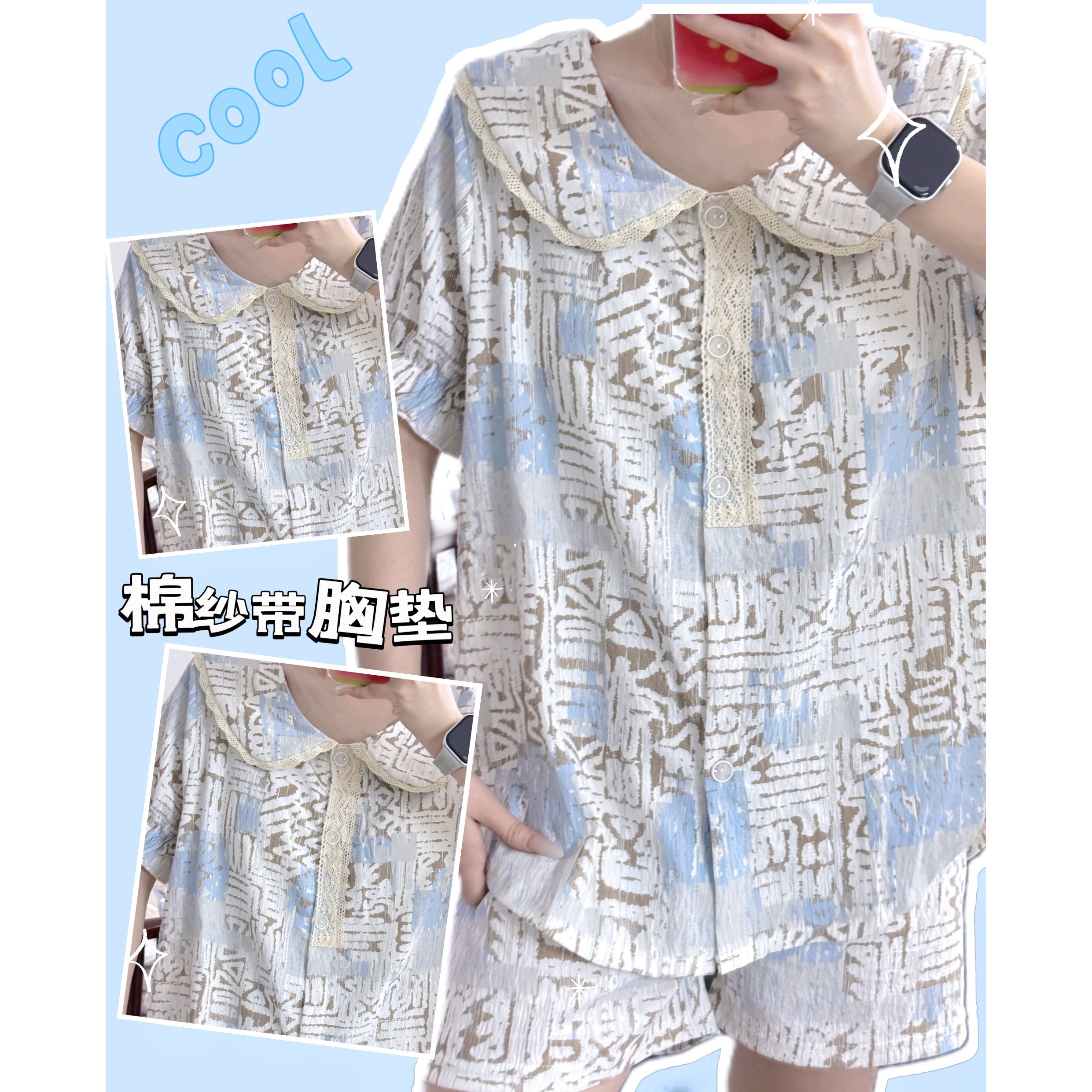 女士夏季娃娃领带胸垫三件套套装