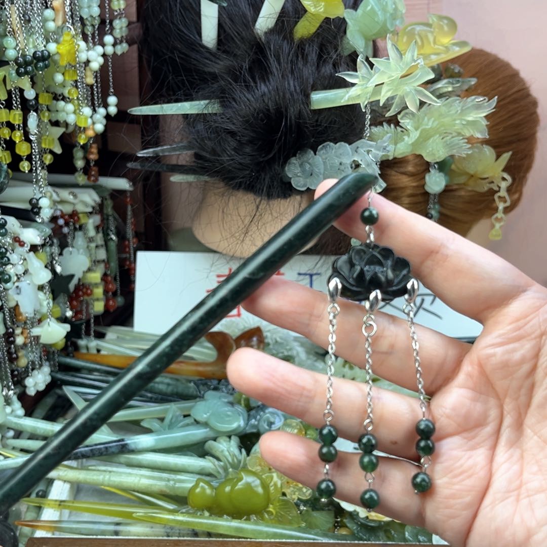 蛇纹石玉发饰未镶嵌长度19厘米左右