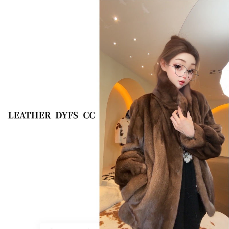 Leather Dyfs cc”焦糖邂逅“247112原水貂皮毛一体外套