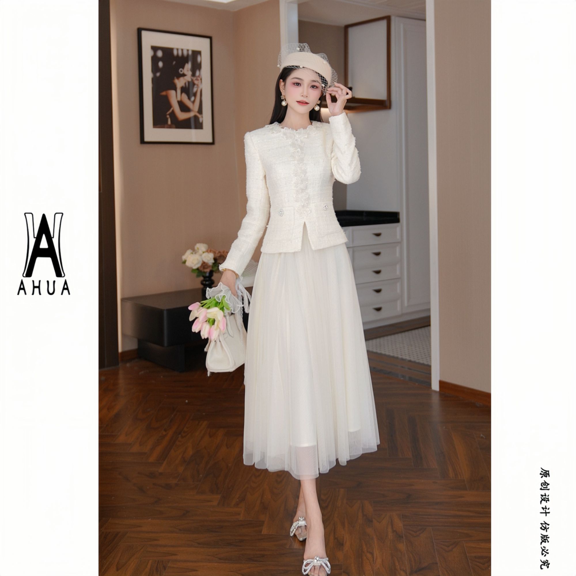 【花花原创】蕾丝小香风显瘦气质复古法式名媛连衣裙45482