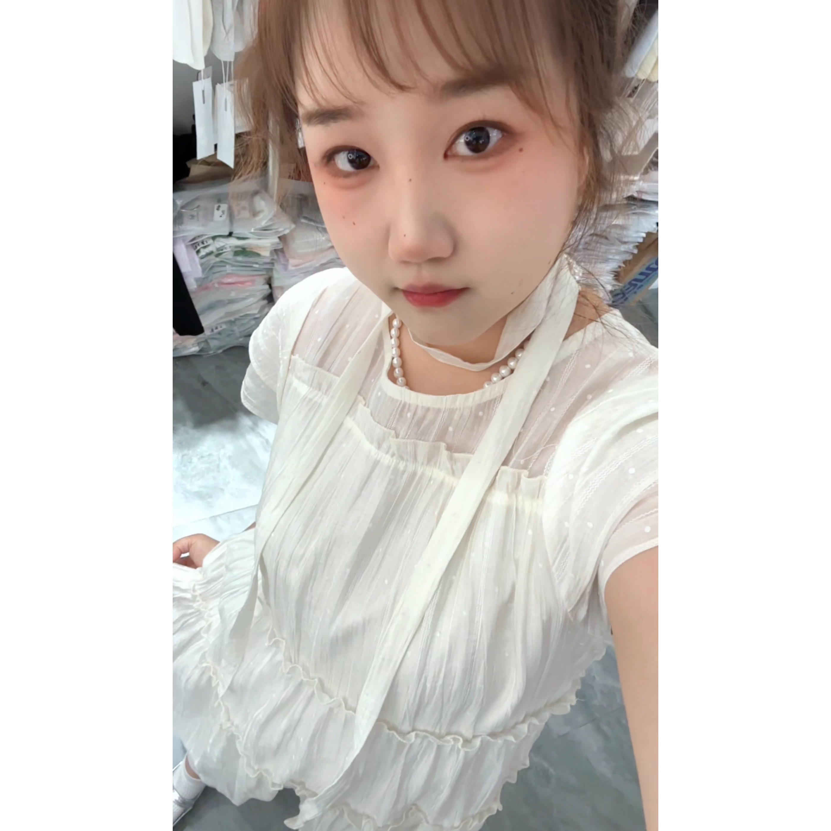 【星河梦】韩系蕾丝纱小波点小清新连衣裙内衬腰带