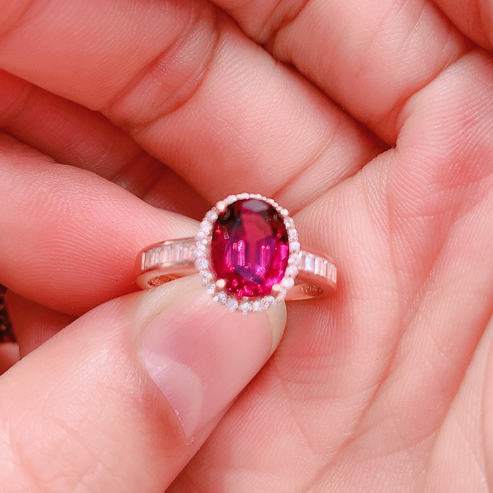 石榴石戒指银S925镶嵌7✖️9