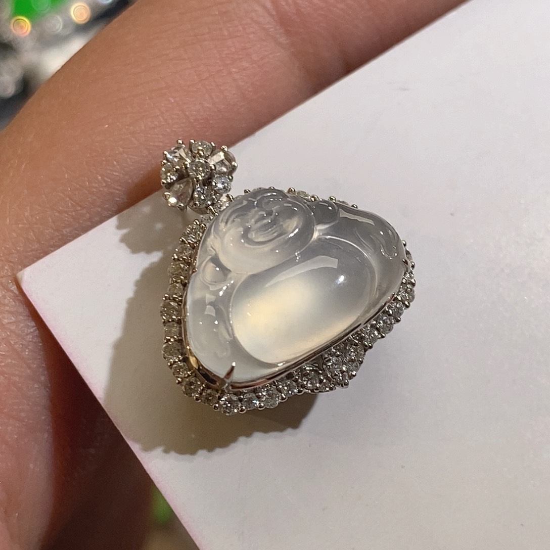 翡翠颈饰18K金镶嵌天然缅甸A货翡翠