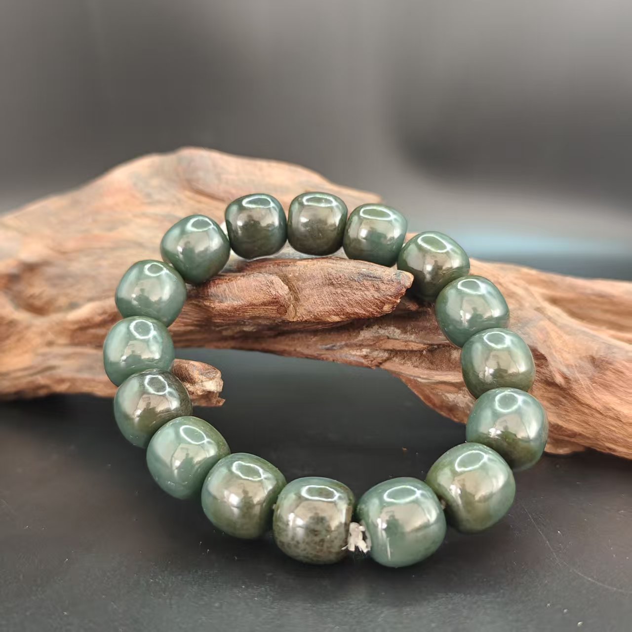 Q和田玉且末桶珠手串（卡14）0924