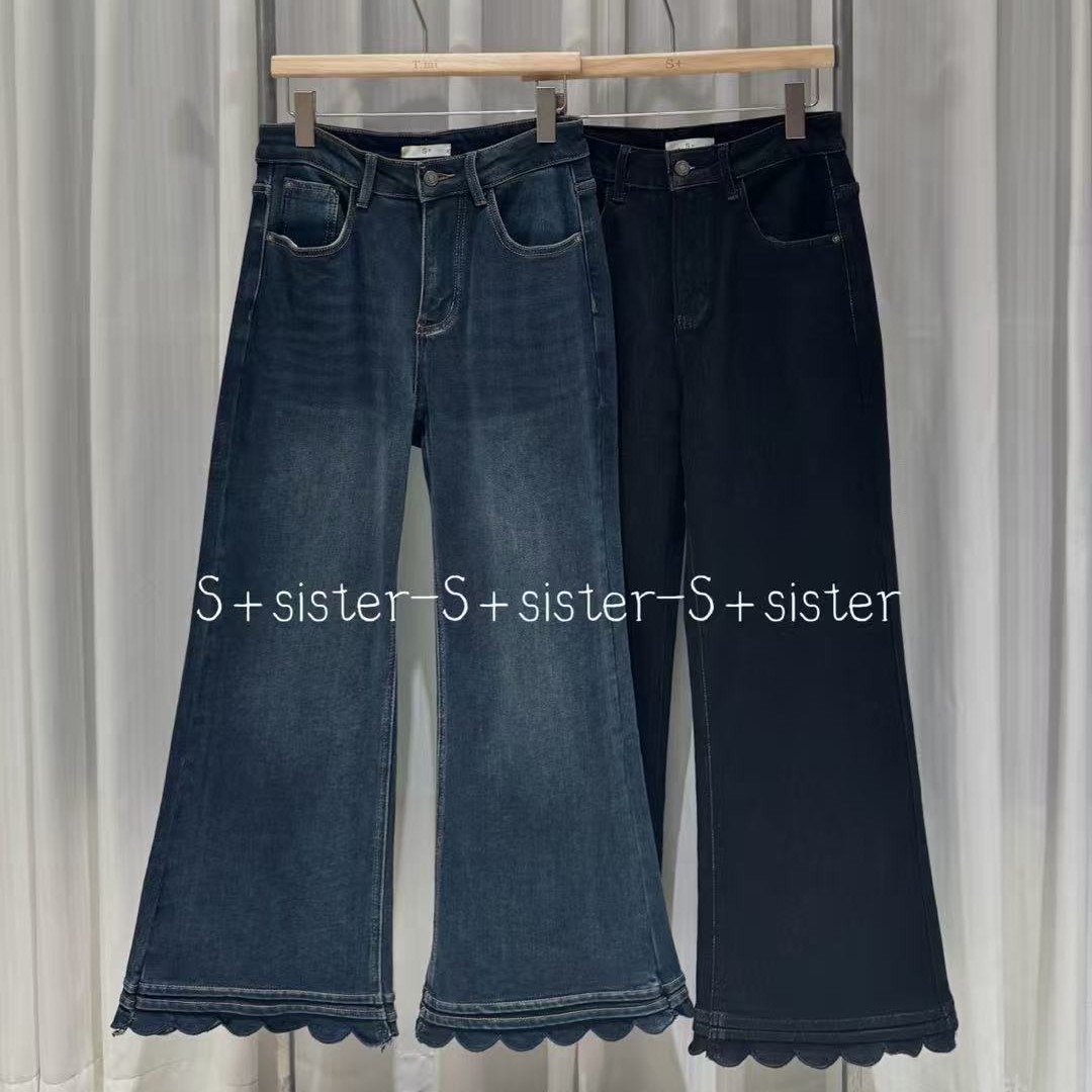 尚可家 秋季新款  花边微喇   牛仔裤  S1531