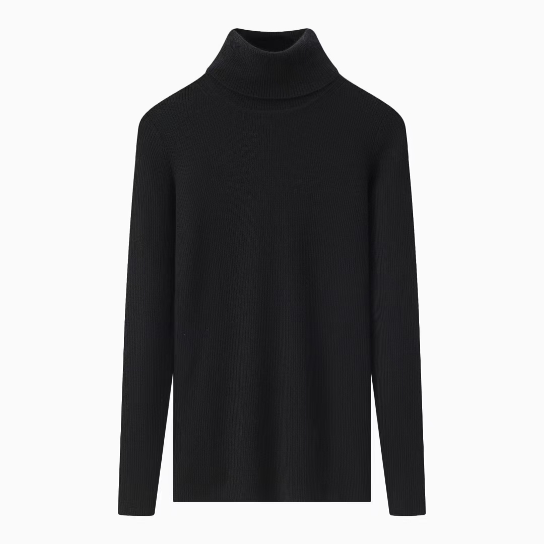 68支精纺羊绒抽条女士高翻领羊绒衫时尚休闲修身针织宽松百搭气质