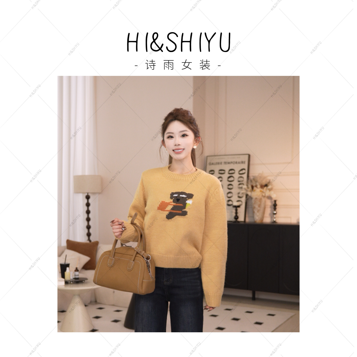 HISHIYU【狗狗go~】韩系时尚圆领针织衫宽松显瘦百搭卡通毛衣上衣