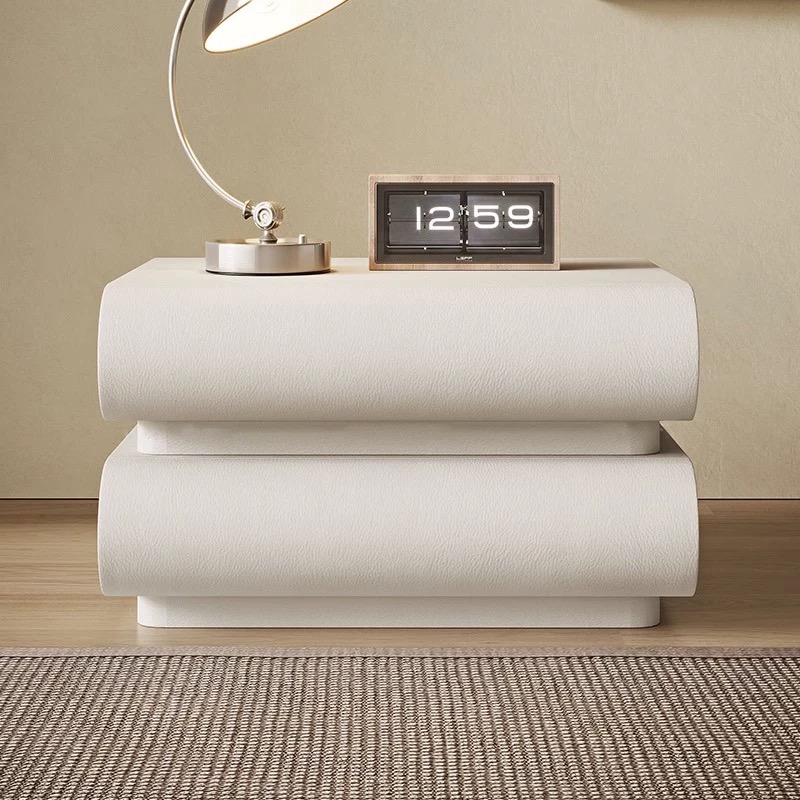 月半床头现代简约奶油风柜2025法式皮质极简智能白色床边柜收纳柜