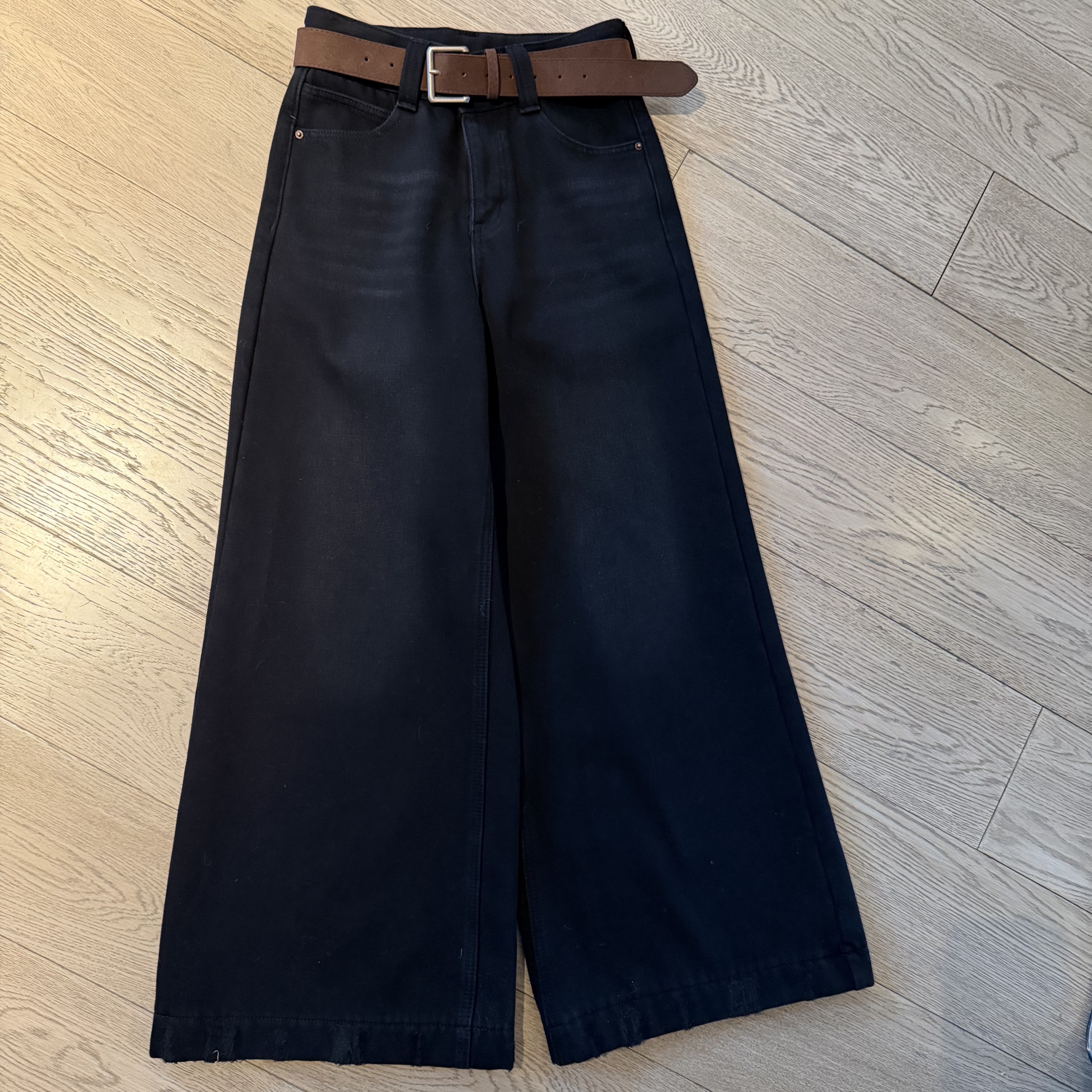 阿黎精选-------赫本黑灰加绒显瘦阔腿牛仔裤