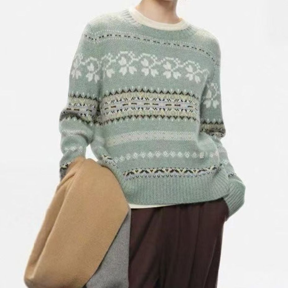 ER秀场款100绵羊毛！复古费尔岛提花纯加厚毛衣