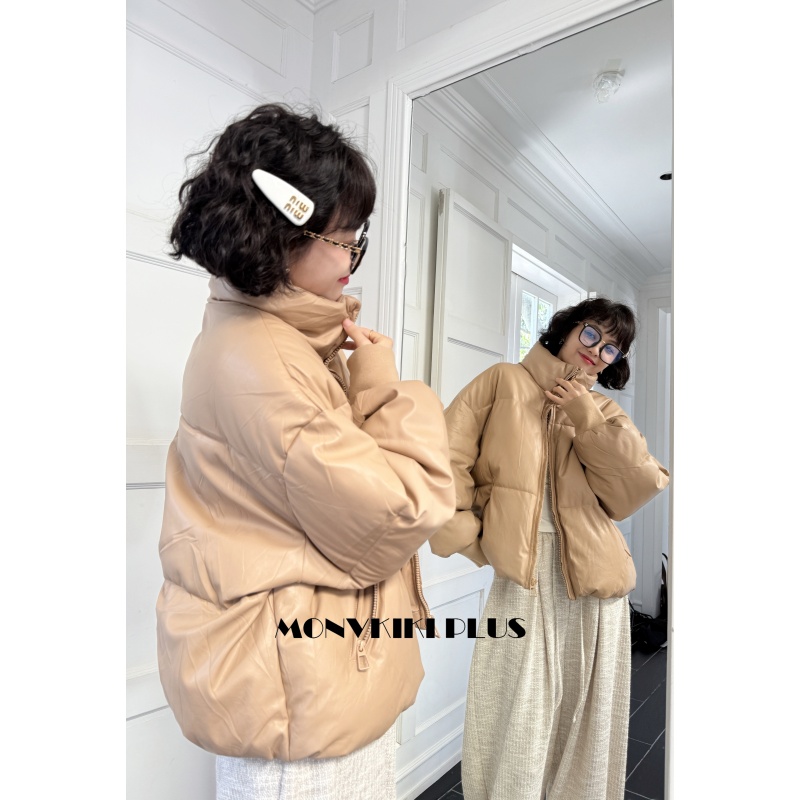 MoNvKiKiPlus9大码微胖加厚抗冷保暖夹棉皮衣外套#C00148