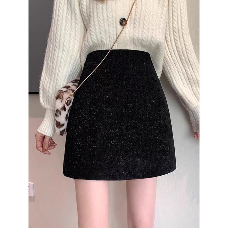 清不起球免烫雪尼尔半身裙秋冬季a字短裙高腰小个子包臀显瘦长裙